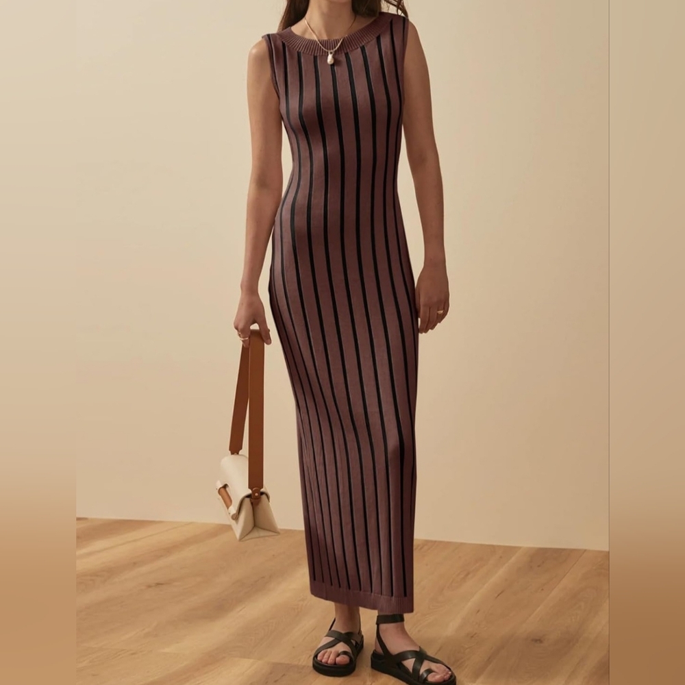 Wenrine Womens Sleeveless Sweater Dress Mock Neck Ribbed Knit Fall Tank Maxi